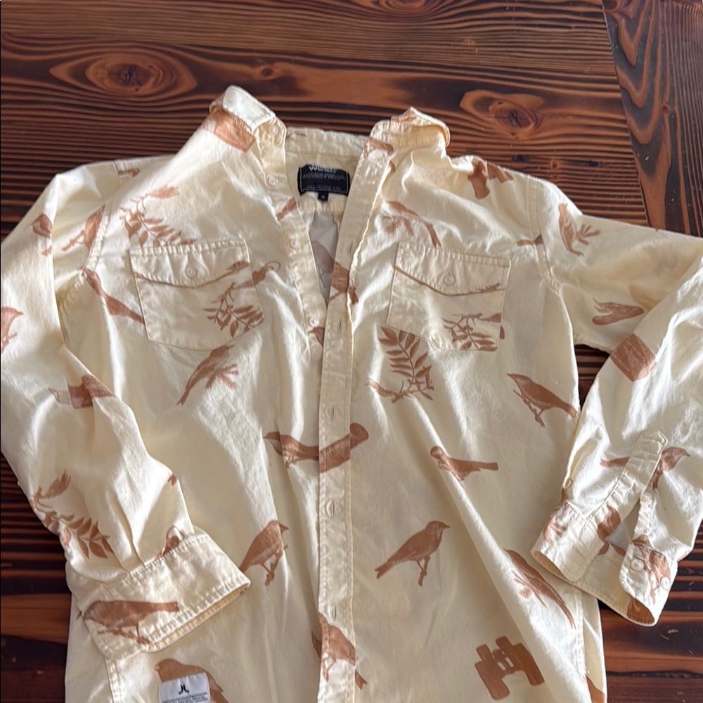 Wesc Cream and Brown Casual Button Down Shirt with Ruffled Details